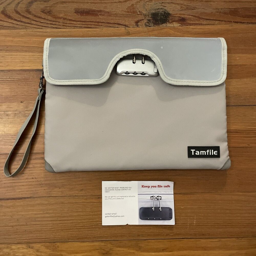 Tamfile Fireproof Waterproof UPF 50+ Document Bag Silver Lock Pouch 13.2" x 10"